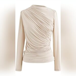 ChicWish Long Sleeved Cream Ruched Blouse 100% Cotton....So Cute